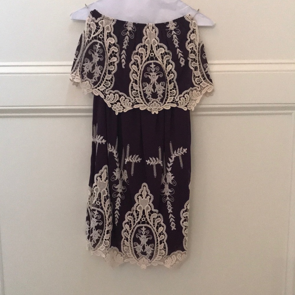 Strapless dark purple and lace dress